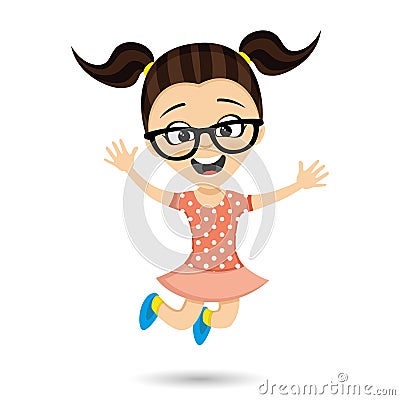 Girl with glasses in a jump. Vector Illustration