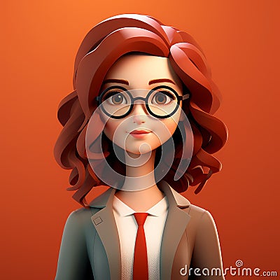 Emily: A Charming Cartoon Girl In A Business Suit With Glasses Stock Photo