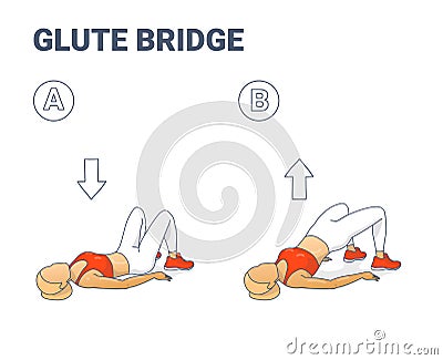 Girl Glute Bridge Workout Exercise Colorful Concept Vector Illustration