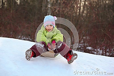 Girl go downward from hill Stock Photo