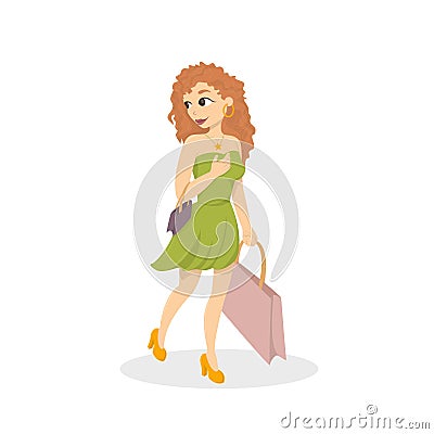 Girl goes for shopping. Vector Illustration