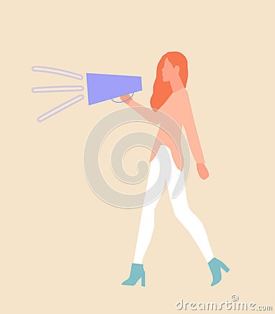 The girl goes and speaks into the microphone, a vector graphics Vector Illustration