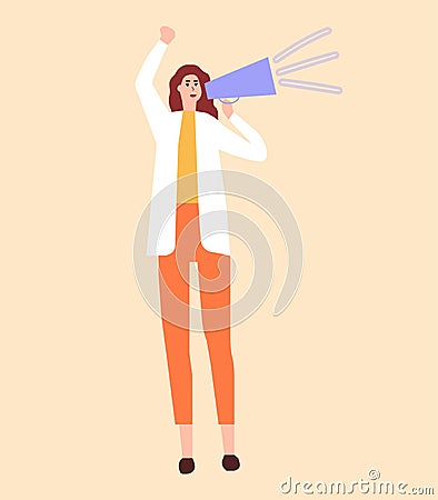 The girl goes and speaks into the microphone, vector graphics Vector Illustration