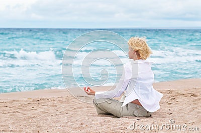 Girl goes yoga Stock Photo