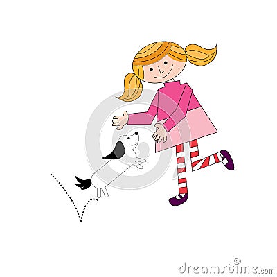 Girl and gog Vector Illustration