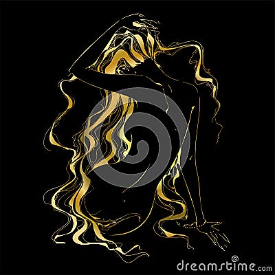 The girl with the Golden hair. Graphics. Vector illustration. Vector Illustration