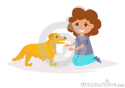 Girl and Golden Labrador. Vector. Vector Illustration