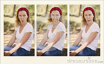 Girl Gone Crazy With Faces Stock Photo