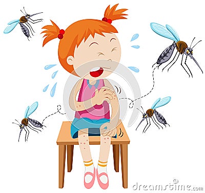 Girl got bitten by mosquitoes illustration Vector Illustration