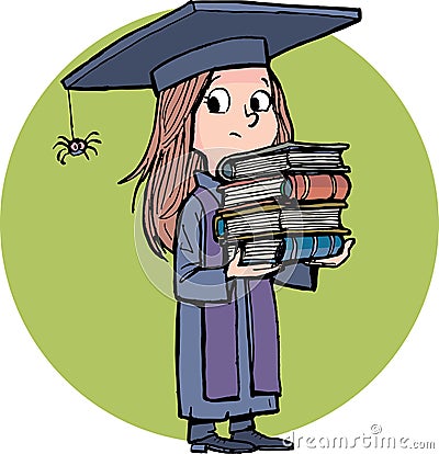 girl in a graduate student's uniform holds books Stock Photo