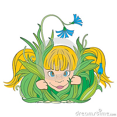 Girl in the grass Vector Illustration