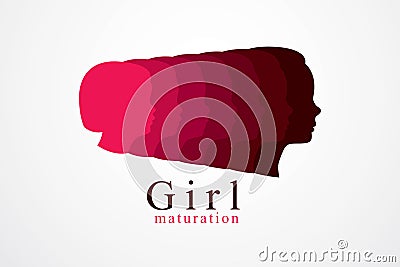 Girl growing to adult age years concept illustration, from child Vector Illustration