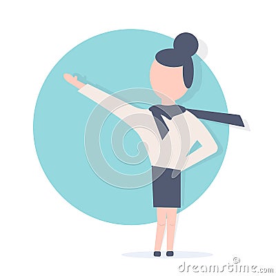 Girl guides. Woman pointing, showing copy space. Vector Illustration