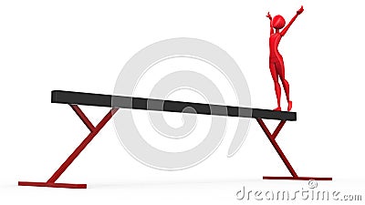 Girl gymnast in red outfit on a balance beam Stock Photo