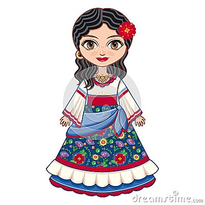 The girl in Gypsy dress. Historical clothes. Vector Illustration