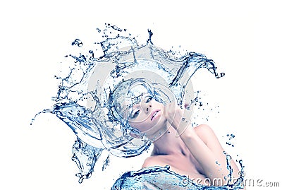 girl with the hair out of the water, freshness Stock Photo