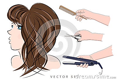 Girl hairdresser tools Vector Illustration