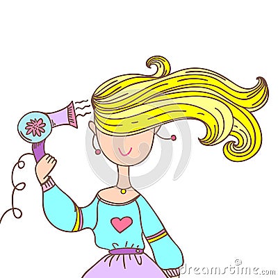 Girl with a hairdryer Vector Illustration