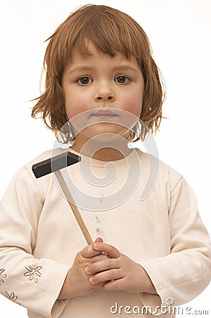 Girl with hammer Stock Photo