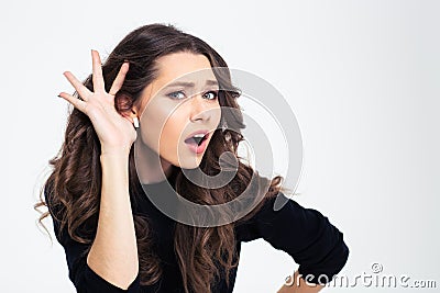 Girl with hand on ea Stock Photo