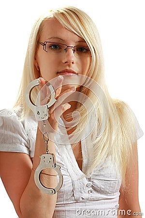 Girl with handcuffs Stock Photo