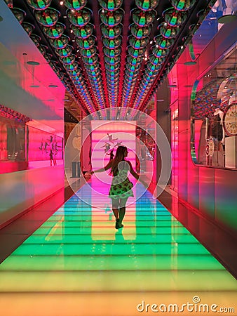 Girl happy inside casino in Las Vegas Editorial Stock Photo