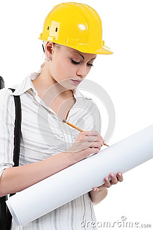 Girl with hard hat Stock Photo
