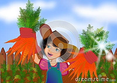 Girl harvesting carrots Stock Photo