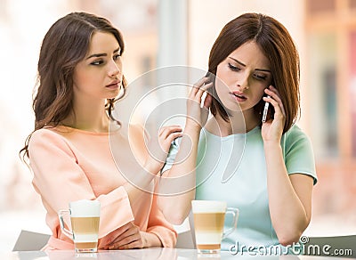 Girl has difficult conversation Stock Photo