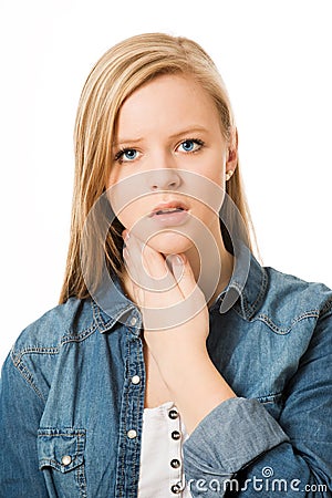 Girl has a sore throat Stock Photo