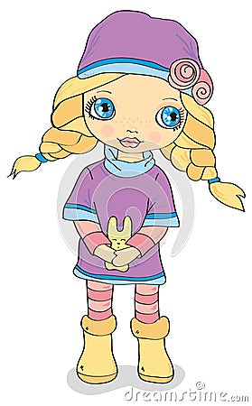 Girl in a hat with pigtails Vector Illustration