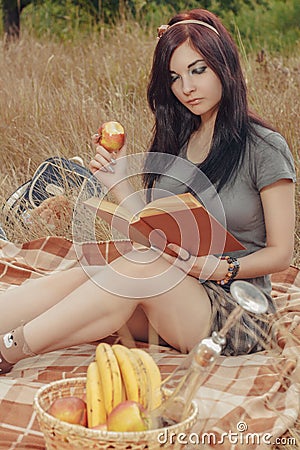 Student girl on a picnic Stock Photo