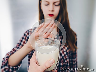 Girl having milk allergy - lactose intolerance Stock Photo