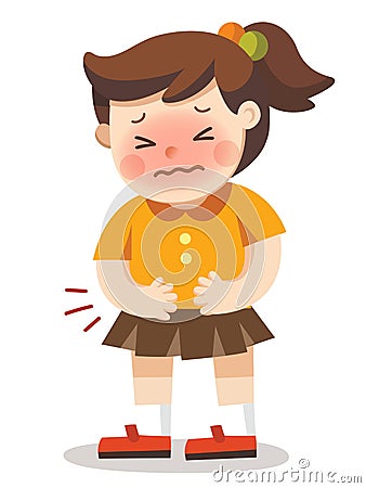 A girl having stomach ache. Vector Illustration