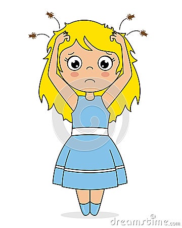 Girl with head lice Vector Illustration