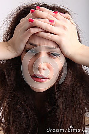 Girl with headache Stock Photo