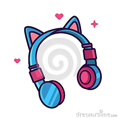 Girl headphone with cat ears vector illustration. Cute headphone Vector Illustration