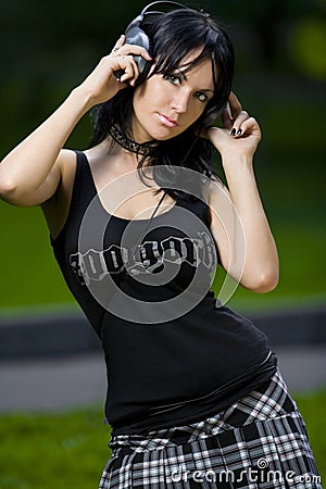 Girl with headphones Stock Photo