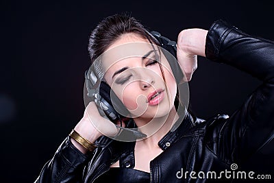Girl with headphones. Stock Photo
