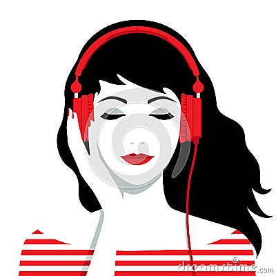 Girl with headphones on her head Vector Illustration