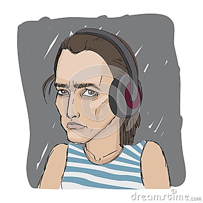 Girl with headphones Vector Illustration