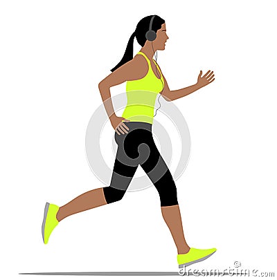 Girl with headphones running in sportswear. man without face. Woman silhouette Vector Illustration