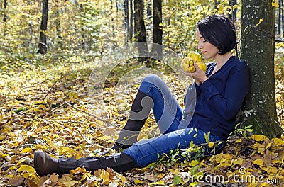 Girl with health quinces Stock Photo