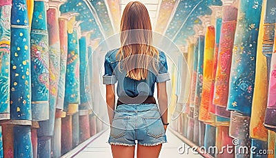 girl with her back turned in shorts and a t-shirt Stock Photo