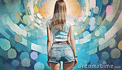 girl with her back turned in shorts and a t-shirt Stock Photo