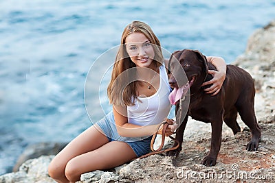 Girl with her dog Stock Photo