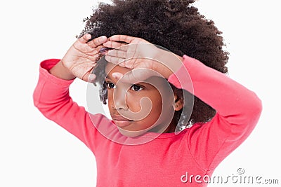 Girl with her hands on her forehead Stock Photo