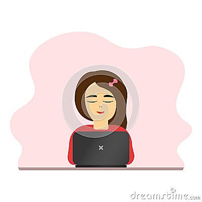 Girl with her laptop, Flat design, graphic, print, web Vector Illustration
