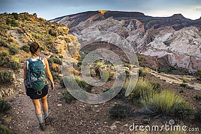 Girl Hiker in a Brimhall Natural Bridge Trail Capitol Reef Nati Stock Photo