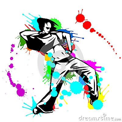 Girl hip hop dancer with paint splashes Vector Illustration